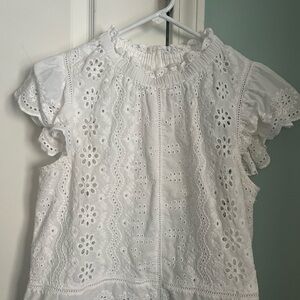 White Eyelet Ruffle Sleeve Top